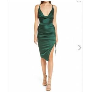 NWT Lavish Alice Satin Cowl Ruched Cocktail Dress in Emerald 6